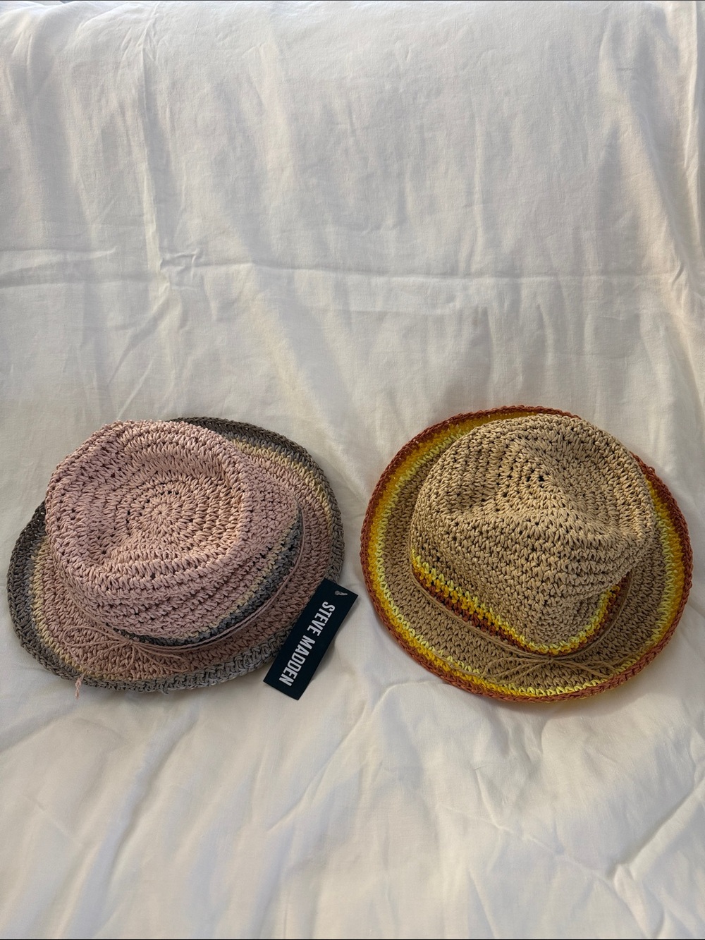 Steve Madden Pink & Natural Crochet Sun Hats